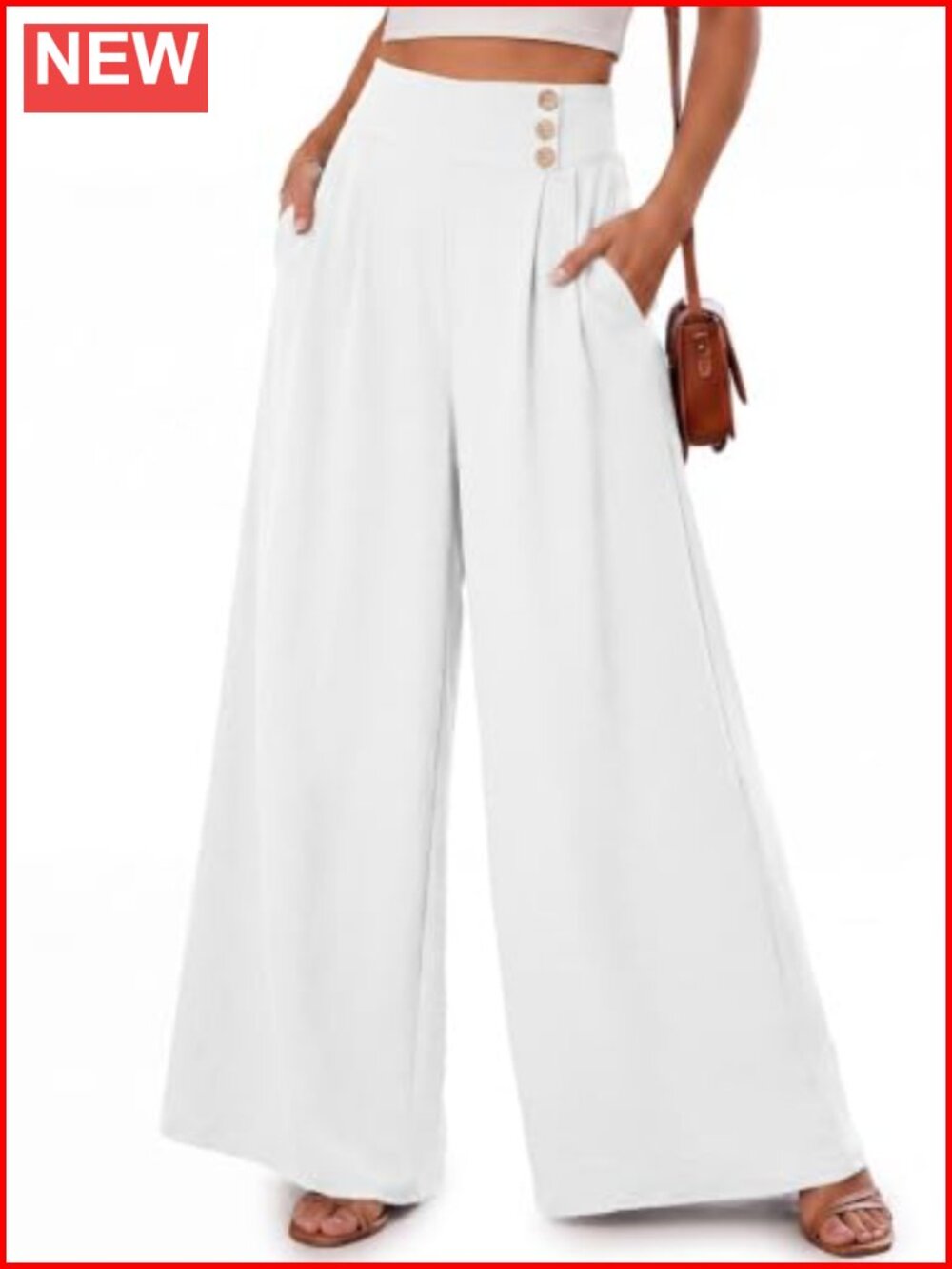 EVALESS Womens Wide Leg Flowy Beach Trousers High Waist Pleated Palazzo
